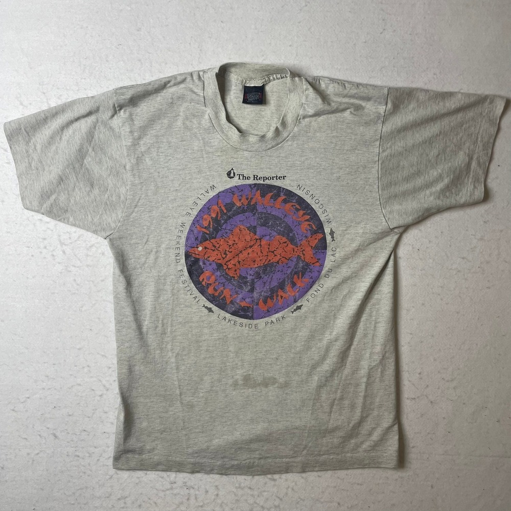 1991 Walleye Weekend Festival T Shirt The Reporter Fond du Lac Wisconsin Mens L